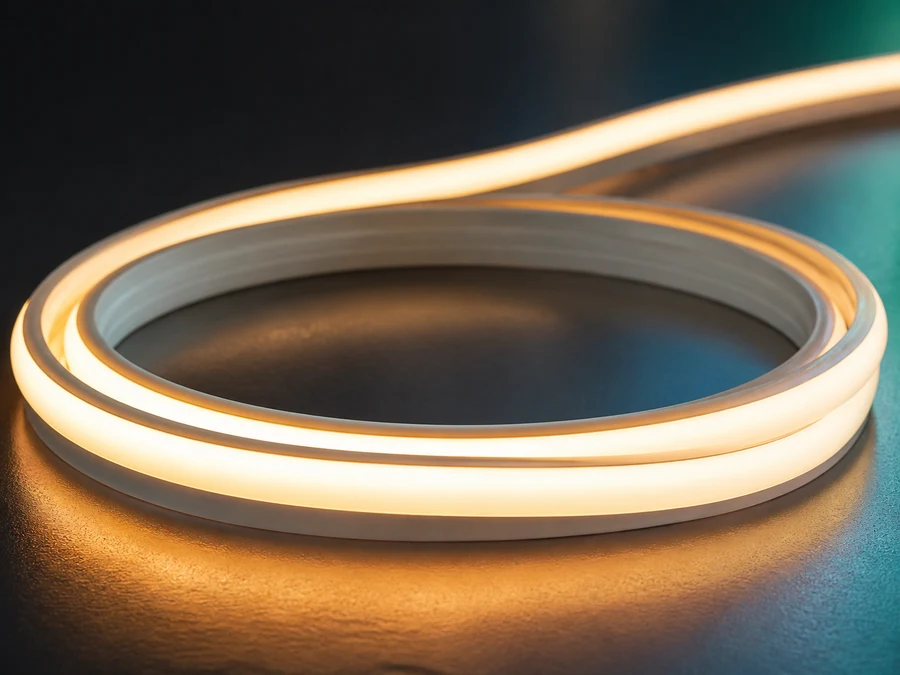 COB LED strip glowing in a smooth coil