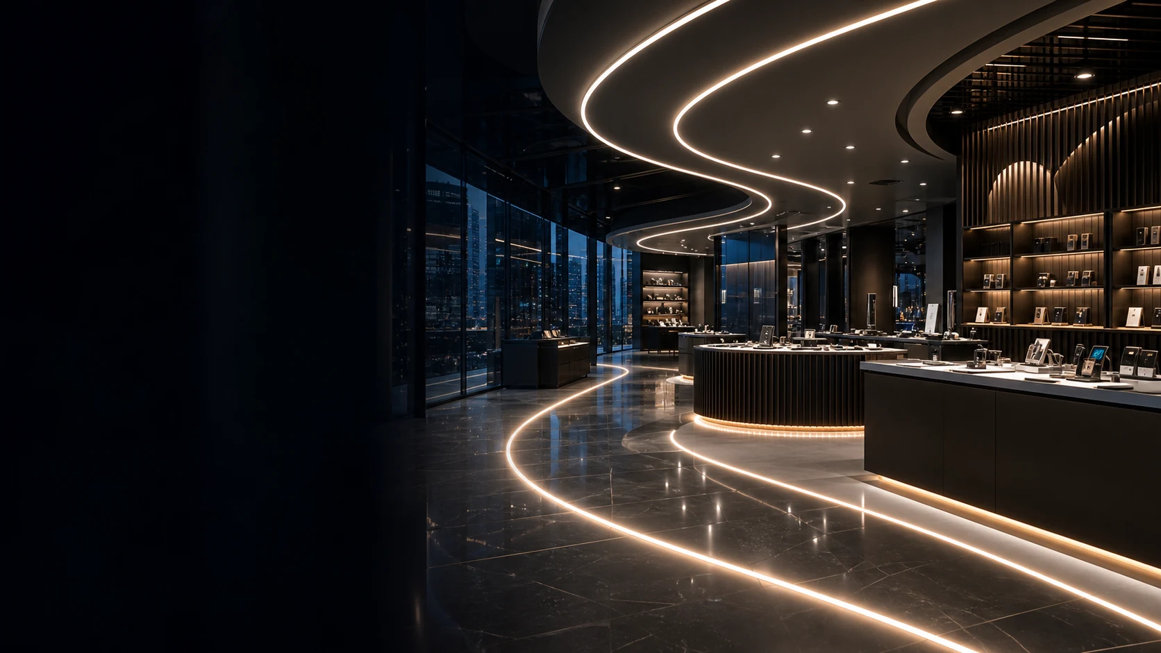 Premium retail interior with continuous LED strip lighting